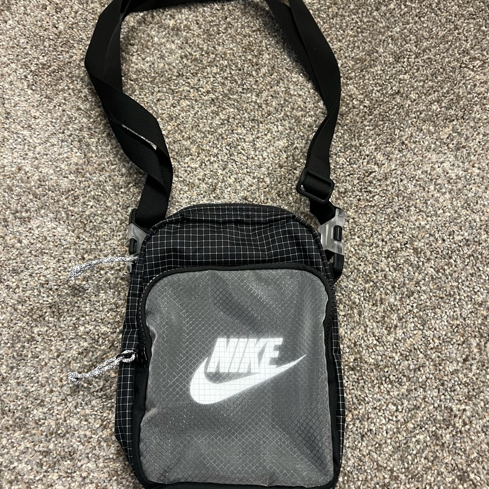 Nike Black and Gray Messenger Bag with Adjustable Strap